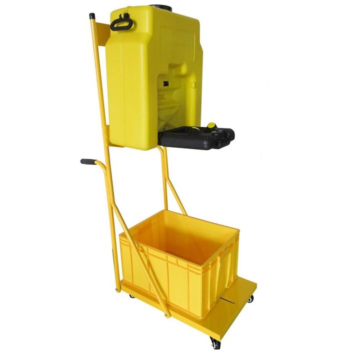 PORTABLE EYEWASH STATION 14GAL CAPACITY WITH TROLLEY AND WASTE BUCKET