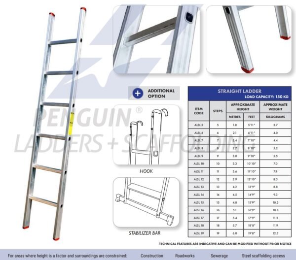 ALUMINIUM STRAIGHT LADDER 14 STEPS 4.5 MTR ALSL 14