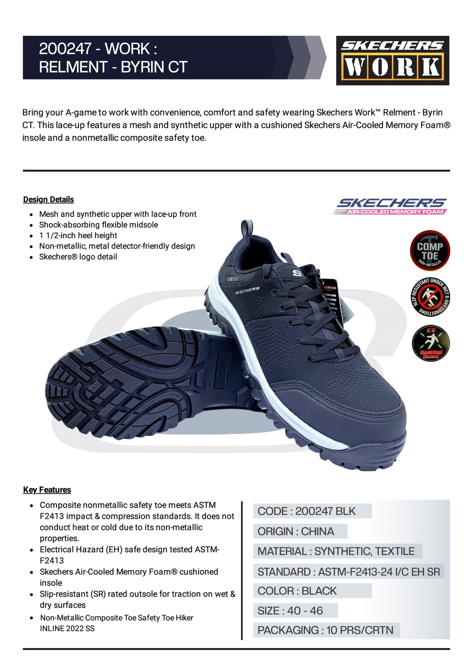 SKECHERS SAFETY SHOES LOW ANKLE 200247 BLK