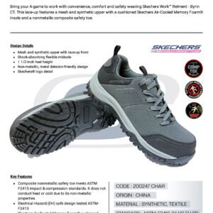 SKECHERS SAFETY SHOES LOW ANKLE 200247 CHARCOAL