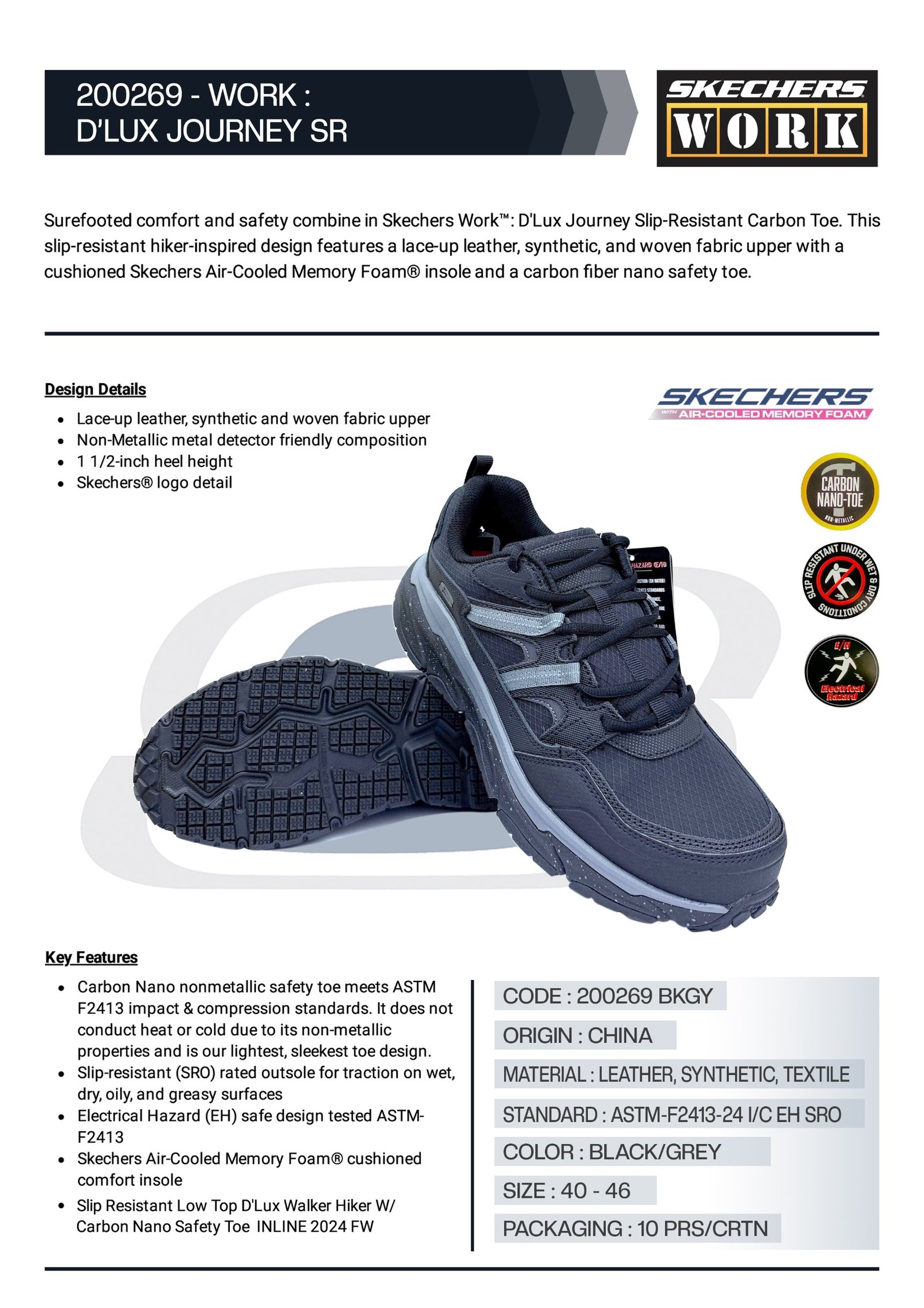 SKECHERS SAFETY SHOES LOW ANKLE 200269 BKGY SKECHERS SAFETY SHOES LOW ANKLE 200269 BKGY